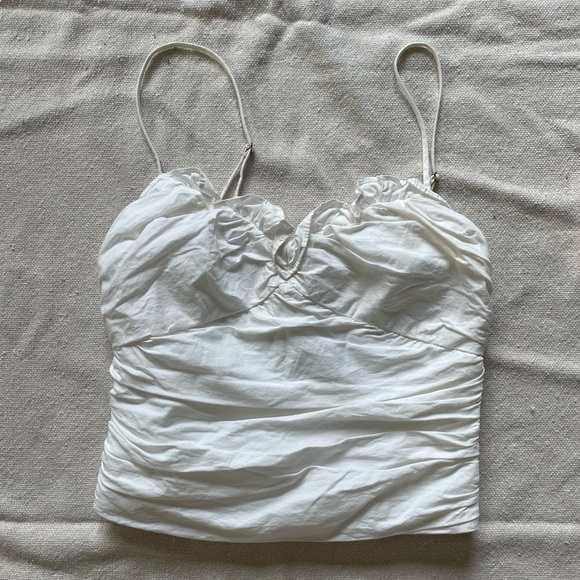Zara white tank top blouse, ruffles on the top - Picture 2 of 4